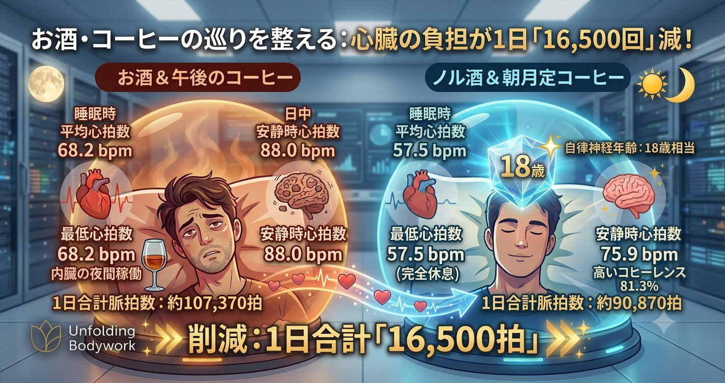 お酒とコーヒーの悪循環を断つ。1日「16,500回」も心臓の負担が減った驚きの実測データ